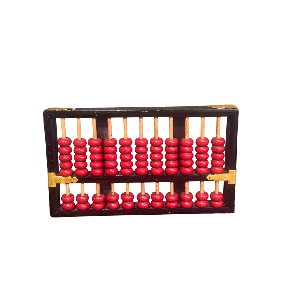 Vintage Lotus Flower Brand 11 Rod Abacus Black Wood Red Beads Brass Accents‎